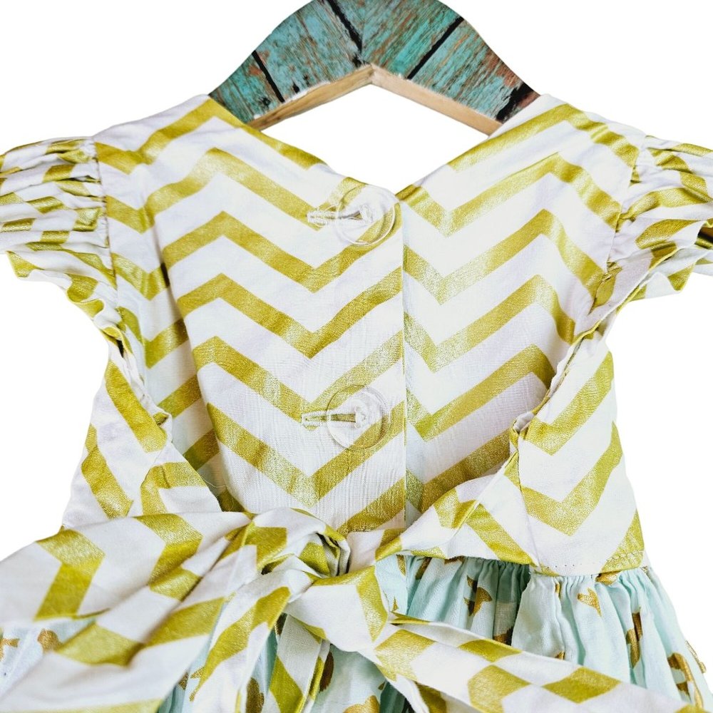 Little Mayz Handmade Dress Mix Match Pattern Gold Chevron with Dove Bottom, 2T - Picture 4 of 6